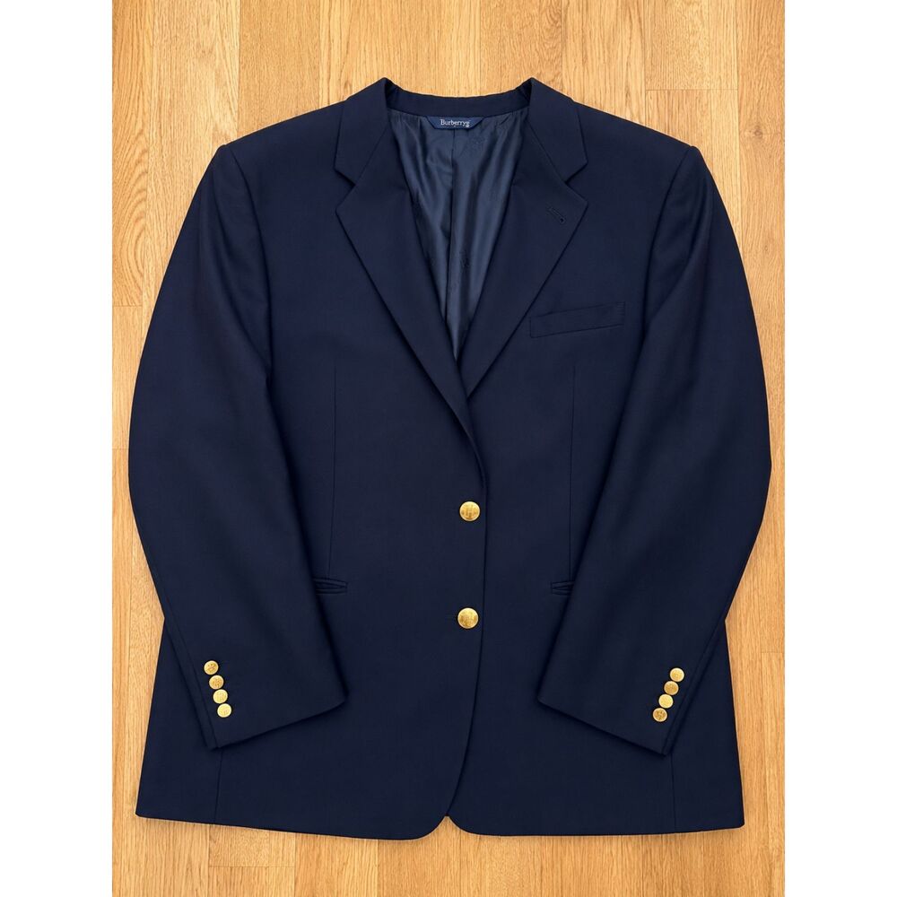 Vintage Burberrys Navy Wool Blazer Sport Coat Gold Buttons Men's 52L